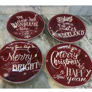 222 FIFTH Christmas Tunes Holiday 9” Porcelain Luncheon Salad Plates Set Of 4